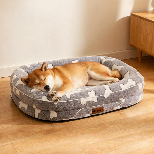 Plush Pet Bed for Dogs & Cats, Washable Rectangular Dog Cushion