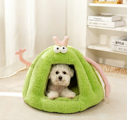 Plush Monster Pet Cave Bed for Cats & Small Dogs, Washable Cozy Igloo Tent