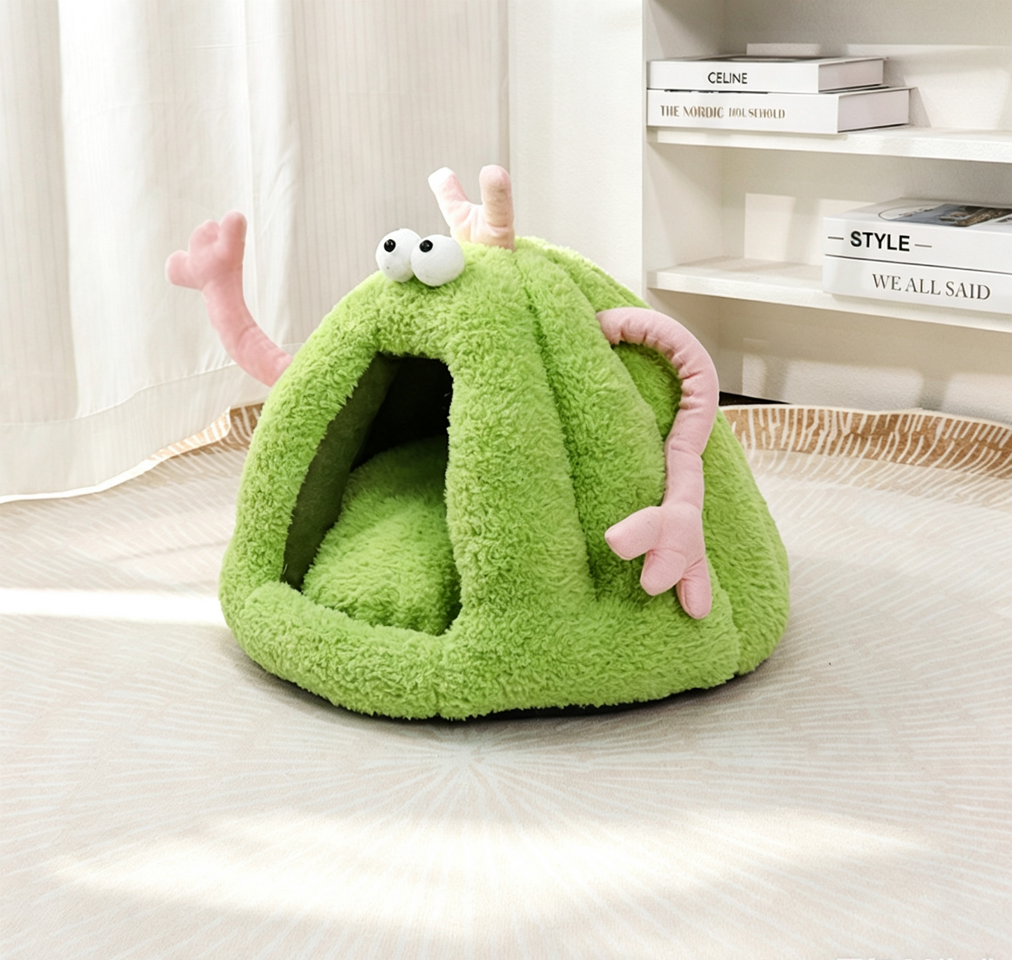 Plush Monster Pet Cave Bed for Cats & Small Dogs, Washable Cozy Igloo Tent