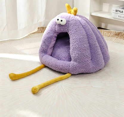 Plush Monster Pet Cave Bed for Cats & Small Dogs, Washable Cozy Igloo Tent