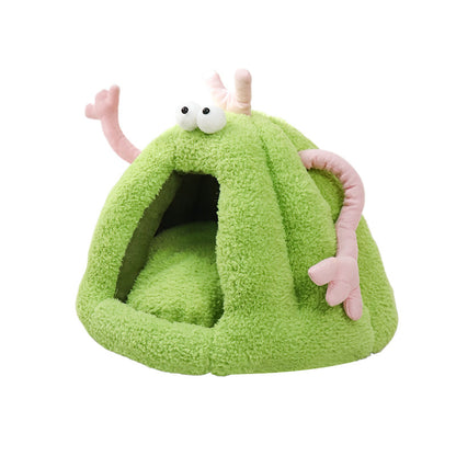 Plush Monster Pet Cave Bed for Cats & Small Dogs, Washable Cozy Igloo Tent