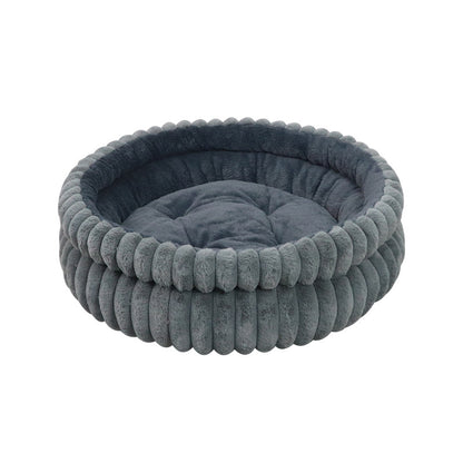 Round Plush Calming Pet Bed with Raised Sides, Washable Cat Nest
