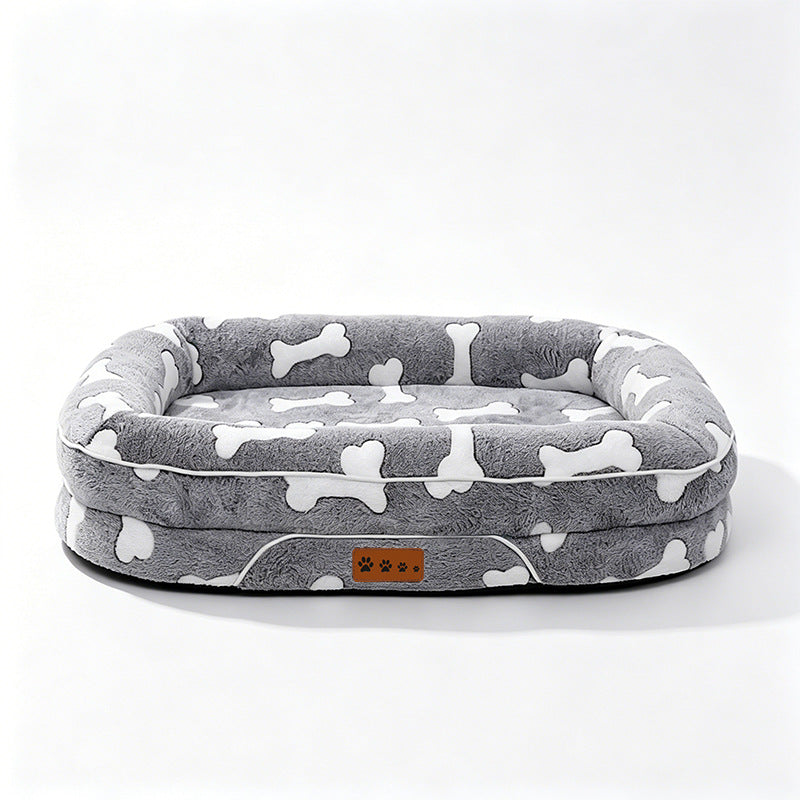Plush Pet Bed for Dogs & Cats, Washable Rectangular Dog Cushion