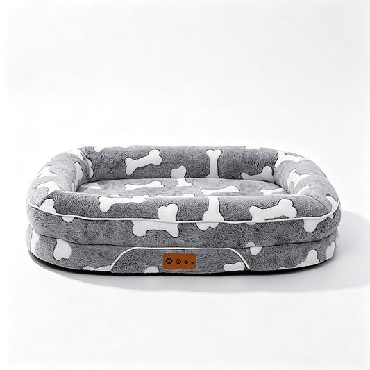 Plush Pet Bed for Dogs & Cats, Washable Rectangular Dog Cushion
