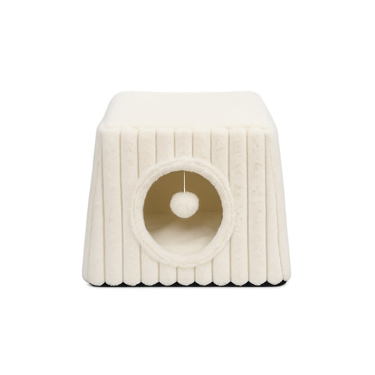 Plush Square Cat Bed Cave with Hanging Toy, Washable Pet Tent