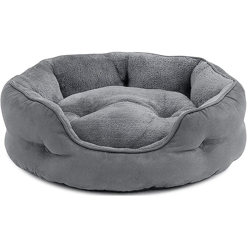 Plush Rectangular Pet Bed with Bolster, Washable Dog & Cat Couch