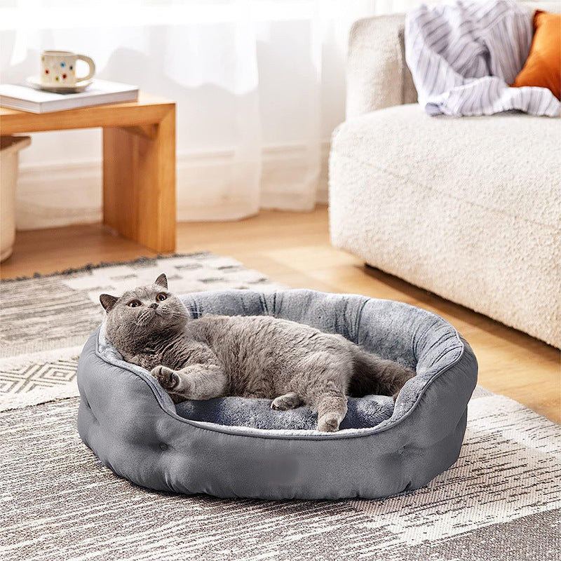 Plush Rectangular Pet Bed with Bolster, Washable Dog & Cat Couch