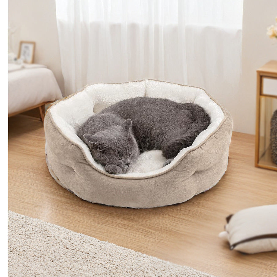 Plush Rectangular Pet Bed with Bolster, Washable Dog & Cat Couch